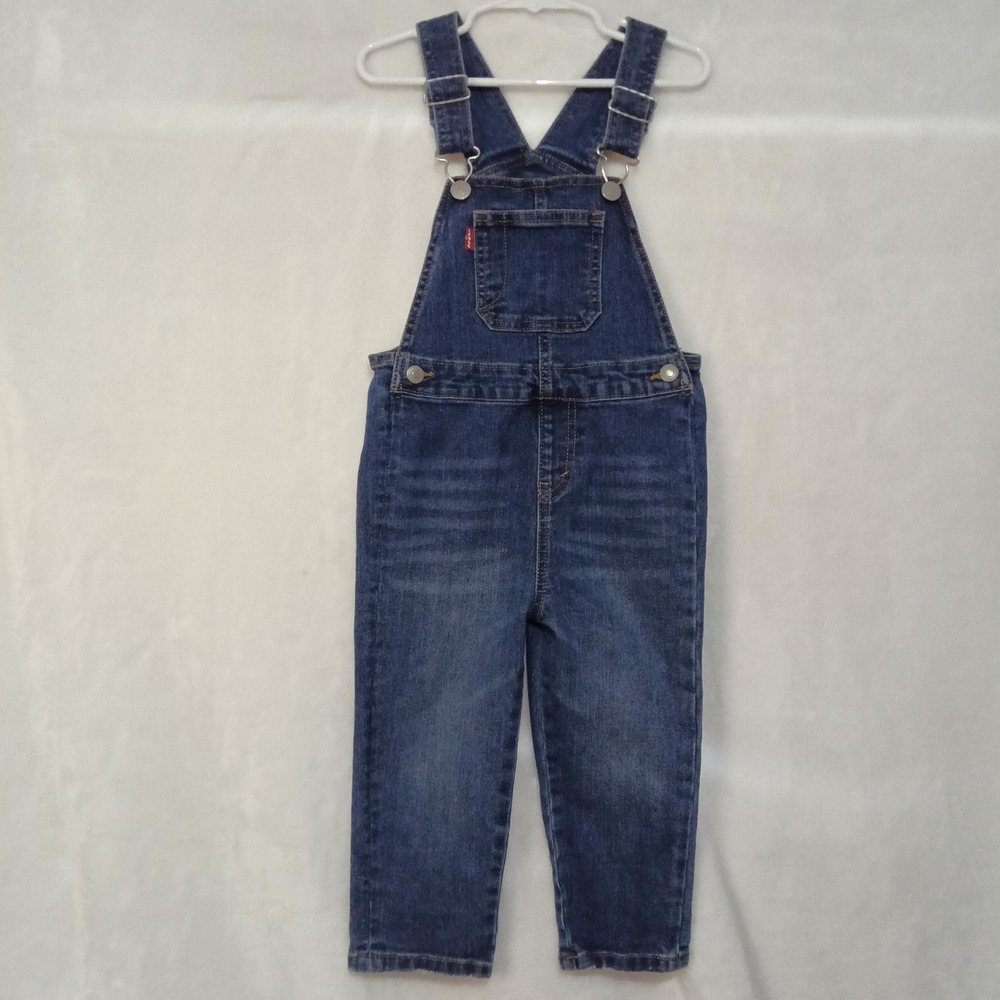 Levis Toddler Kids Denim Overalls Medium Dark Wash Blue 3T Adjustable Straps